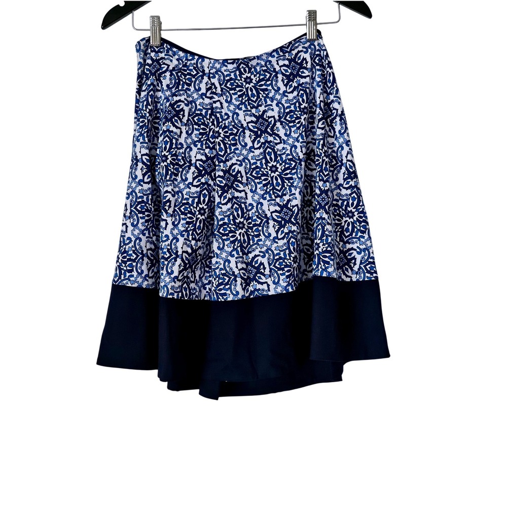 Milly for DesigNation Blue White Grecian Tile Print Pleated A-Line Skirt Size S